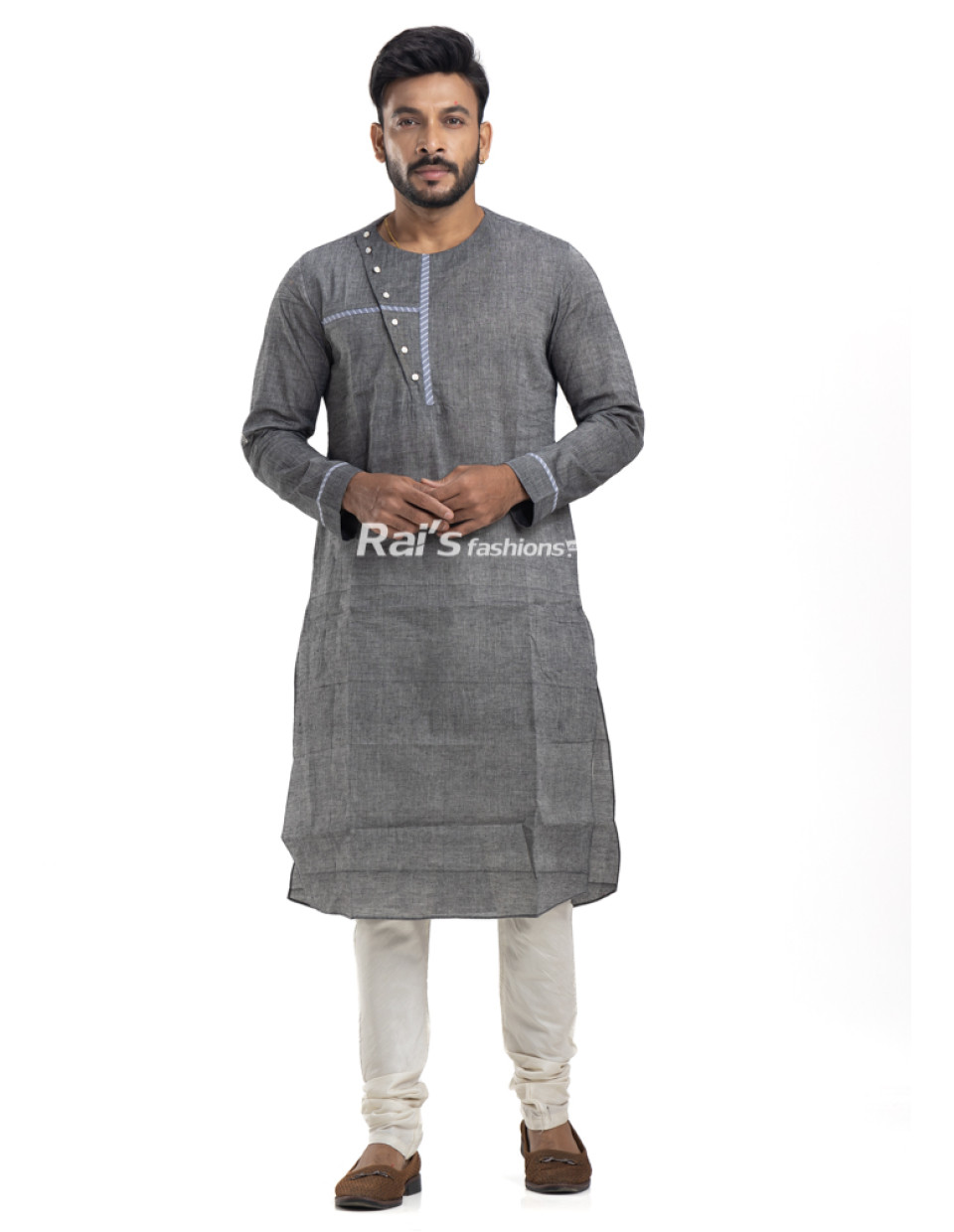 Men Ash Woven Design Angrakha Pattern Long Kurta (NS101) Men Ash Woven Design Angrakha Pattern Long Kurta (NS101)